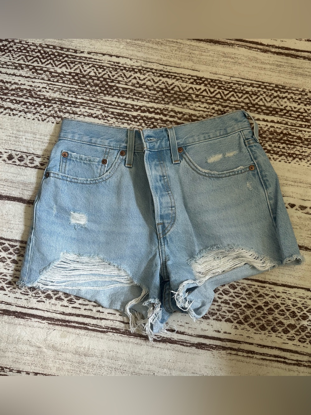 Levi's 501 Light Blue Distressed Denim Cutoff Shorts